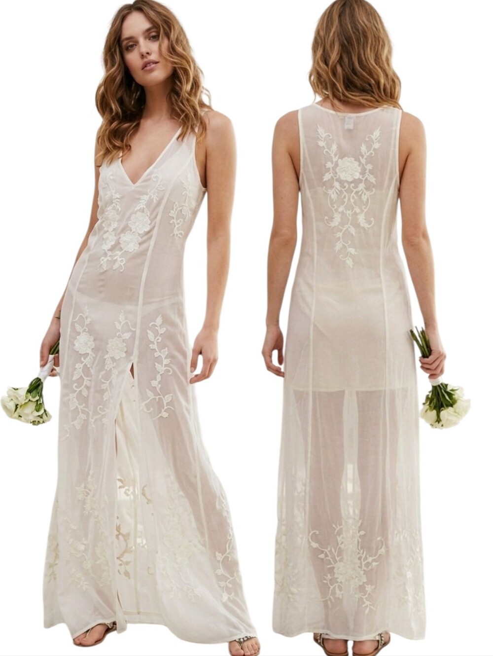 ASOS Sheer Embroidered Bridal Night Gown - Size 2